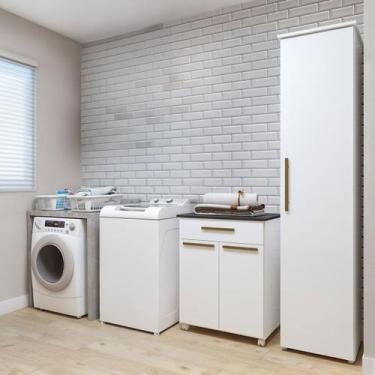 Imagem de Lavanderia Completa Joinville 3 Poras 1 Gaveta Branco - Kaiki Móveis, 