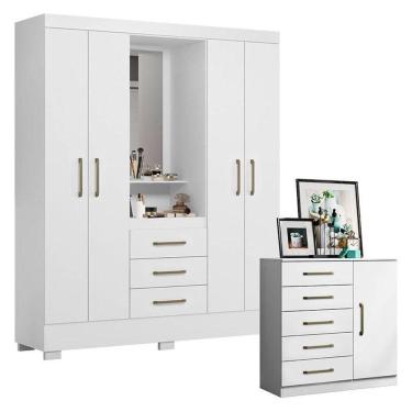 Imagem de Cômoda Milão E Guarda Roupa Solteiro Paris 2045150 Branco - Aramóveis