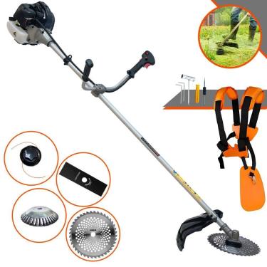 Imagem de Máquina de Cortar Grama À Gasolina Anmax CG430-B 43cc 1,7HP 12.000rpm Roçadeira Completa Com Carretel + Faca 2 Pontas + Faca 40 Dentes + Escova de Aço