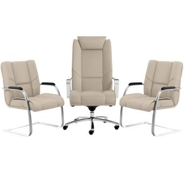 Imagem de Kit Cadeira Presidente Com 2 Cadeiras Fixas Areia