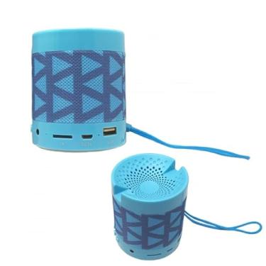 Imagem de Caixinha Caixa de Som Portátil Bluetooth 5.0, 3W, com Rádio FM, MP3, USB (Azul claro com detalhes)