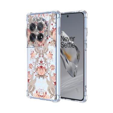 Imagem de JDYGWK Capa para Oneplus 12 1+ 12 estampa floral transparente, silicone TPU macio, fina, à prova de choque, capa protetora antiarranhões para Oneplus 12, rosa branco floral