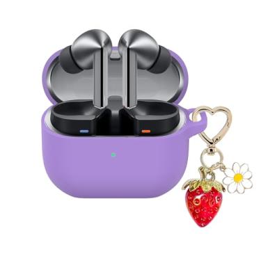 Imagem de AGAOSH Capa para Samsung Galaxy Buds 3 / Galaxy Buds 3 Pro com chaveiro fofo de morango, capa protetora de silicone macio margarida para fones de ouvido Samsung Galaxy Buds3 Pro para mulheres e homens
