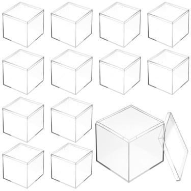 Imagem de Caixa de acrílico transparente de 12 peças com tampa, 10 x 10 x 10 cm, caixa de acrílico pequena, cubo quadrado, caixas de armazenamento decorativas, mini recipientes de acrílico, caixas de exibição