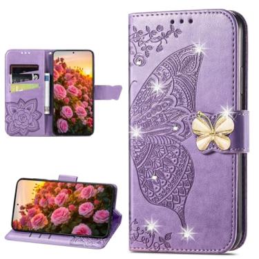 Imagem de CCSmall Capa carteira para Motorola Edge 60 Fusion/Edge 2025/Edge 60 PRO/Edge 60, capa flip de couro borboleta floral em relevo com suporte para cartão para Moto Edge 60 Fusion Capa com strass roxo