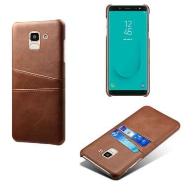 Imagem de Capas Compatível com Samsung Galaxy J6 (2018),Caso de couro PU-Tampa de telefone a prova de choque com 2 slots de cartão,Proteção anti-impressão digital e anti-gota-Brown