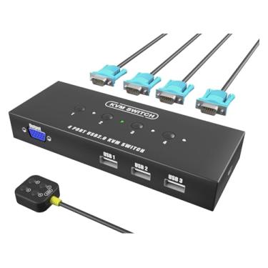 Imagem de DiamondTiger Switch Kvm Vga 4 Portas - Para Computadores, Compartilhe 1 Monitor E 3 Dispositivos Usb 2.0, Teclado, Mouse, Scanner, Impressora, Disco U, Todos Os Sistemas Operacionais Sem Driver, Cab