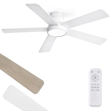 Imagem de Ventiladores de teto de 122 cm com luzes e controle remoto, ventilador de teto moderno para ambientes internos e externos com motor CC silencioso de 6 velocidades 3CCT, preto pequeno ventilador de