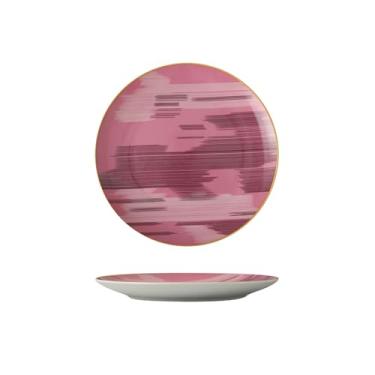 Imagem de Prato de sobremesa de cerâmica simples para sobremesa bolo de chá da tarde - disco de 20 cm - rosa