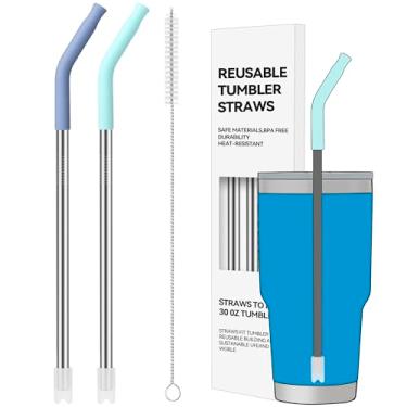 Imagem de Soledea 2 canudos reutilizáveis de 850 g, ideais para copos Stanley de 850 g e copos de 680 g, canudo de aço inoxidável com fundo de silicone anti-clank, serve na maioria das canecas de tamanho médio