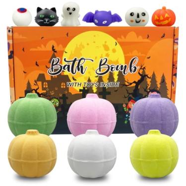 Imagem de Muyiz Pacote com 6 bombas de banho de espuma de abóbora de Halloween com brinquedos macios de Halloween dentro para crianças, meninas, meninos, sacolas de petiscos, brinquedos de Halloween, presentes