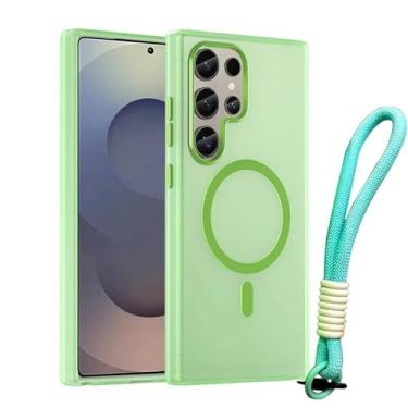 Imagem de Capa de celular com alça de pulso fosca Candy para Samsung Galaxy S25 S24 Ultra Plus S24 FE, capa magnética à prova de choque, verde, para S24FE