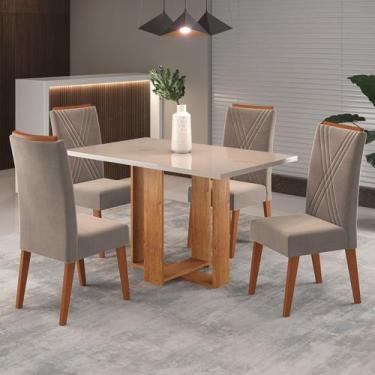 Imagem de Mesa de Jantar 4 Lugares com Vidro Pajero Mel/Perola/Off White - Viero