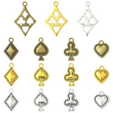 Imagem de UR URLIFEHALL 120 peças, 15 estilos, pingentes de cartas de pôquer tibetano, losango, coração, clube, berloques para fazer você mesmo, colar, pulseira, brinco, bijuteria