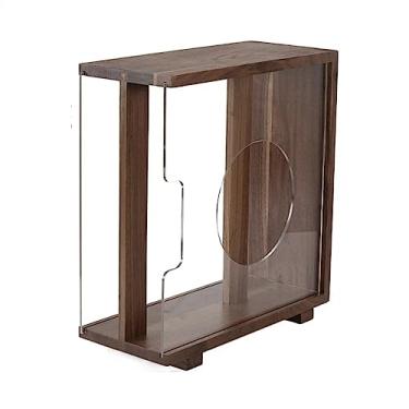 Imagem de Suporte de DVD CD Suporte de armazenamento de discos de vinil, caixa de armazenamento de discos LP com moldura de madeira maciça, suporte de álbum vintage, processo de espiga de cauda de andorinha