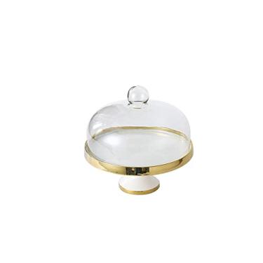 Imagem de Suporte de bolo mesa de sobremesa de cerâmica, prato de bolo, capa de vidro, bandeja de bolo comercial, prato de pé alto, suporte de exibição, bandeja de frutas, prato de bolo, cupcake de doces