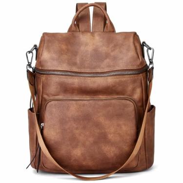 Imagem de Botimmy Bolsa de couro antifurto para mulheres, bolsa conversível de couro vegano 3 em 1 para viagens e viagens, B Marrom em dois tons, Medium, Mochila feminina tamanho médio