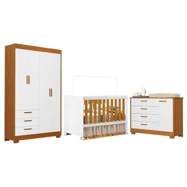 Imagem de Dormitório Infantil com Berço Multifuncional Zaki em MDF Branco Fosco-savana para Quart...