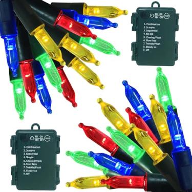 Imagem de ITICdecor Pacote com 2 luzes de Natal com 50 LEDs, mini cordão de luzes de 4,6 m à prova d'água com 8 modos e temporizador para decoração de Natal em ambientes internos e externos, quintal, férias de