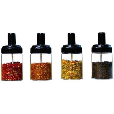 Imagem de Porta Temperos Condimentos Com Colher Tampa Prateleira Cozinha Suporte Mesa E Parede (STO3061)