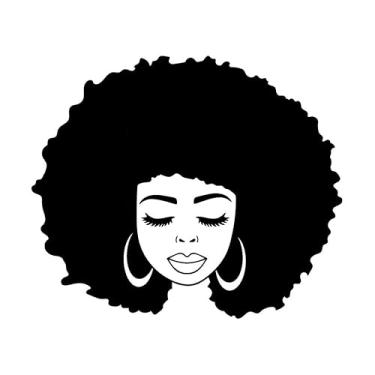 Imagem de Menina com Cabelo Afro Mulher Rainha LLI | Adesivo de Vinil Decalque | Laptop Carros Caminhões Paredes | Preto | 12,7 x 11,9 cm | LLI2579