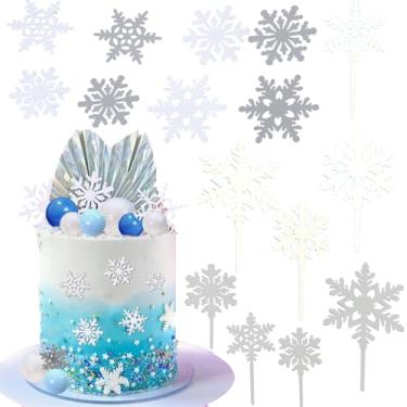 Imagem de 32 peças de enfeite de cupcake de floco de neve de acrílico de Natal em forma de floco de neve decorações de sobremesa para bolos faça-você-mesmo decorações de sobremesa Natal inverno acessórios de