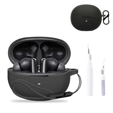 Imagem de NOUKAJU Capa QCY MeloBuds N70, capa protetora para fone de ouvido (com mosquetão + cordão + caneta de limpeza) à prova de quedas, arranhões, à prova de choque, capa para QCY MeloBuds N70 (preto)