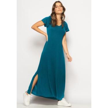Imagem de Vestido Longo Manga Curta Malha Azul Salvatore Fashion, M