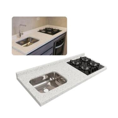 Imagem de Pia de Cozinha 1,50mt Granito Branco Pitaya C/Parte Cooktop - Rainha d
