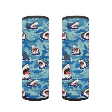 Imagem de Suohuicp Protetor de segurança para carro infantil capa de cinto de segurança almofada almofada crianças correias acessório oceano dinossauro panda tartaruga sereia (Shark Frenzy Camo)