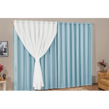 Imagem de Cortina Voil com Forro, 3,00x2,20m, 2 Panos, Decorativa para Sala e Quarto, Branco (AZULBB)
