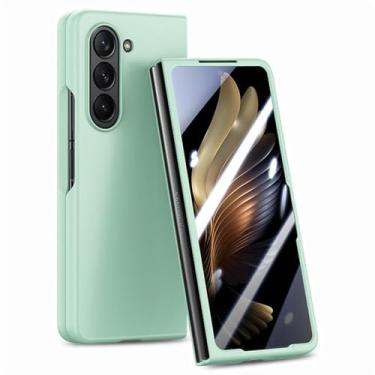 Imagem de Bolsa dobrável capa fina para Samsung Galaxy Z Fold 5 Fold5 Zfold5 filme protetor de vidro temperado capa de telefone celular, verde claro, para Samsung Z Fold 5