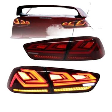 Imagem de 2PCs Conjunto de luz traseira de carro compatível com Mitsubishi Lancer EVO-X 2008-18 Luz de freio LED dinâmica Luz traseira de LED para carro Peças de ajuste(B Red Mirror)