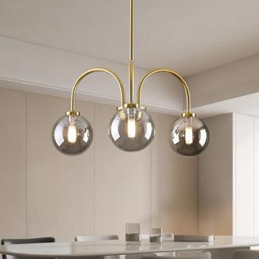 Imagem de PiWWPi Lustre Moderno De Meados Do Século, Luminária Pendente Grande Latão Sputnik Com Globo 3 Luzes E Vidro Branco Para Sala Jantar, Cozinha Ilha, Quarto, Estar, Gc-05