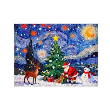 Imagem de Pinturas em tela Natal-Quadros Decoração de Parede-Presente boneco neve noite estrelada-Inverno Paisagens Impressões para Sala de Estar 60x80cm Sem Moldura