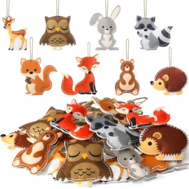 Imagem de Weysat Conjunto de 16 peças de enfeites de animais florestais de feltro da floresta My Forest Friends Conjunto de artesanato de animais de feltro dupla face, decoração de árvore de Natal para berçário