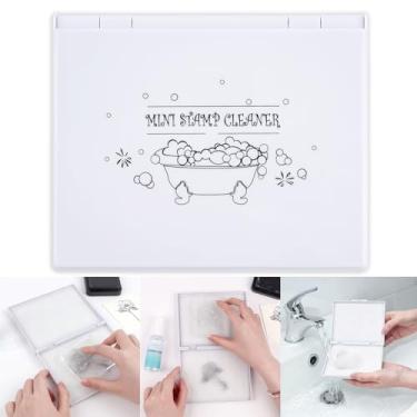 Imagem de Briartw Esfregador de carimbos para carimbos, almofada de limpeza de carimbo de dupla face com cerdas sintéticas, ferramenta de estampagem de 14 x 12 cm para limpeza de aderência, espuma e carimbos