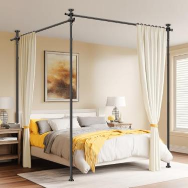 Imagem de Divisor de sala sem perfuração, varão de cortina, divisória de parede para separação de ambiente (H)43-120 × (L) 183-508 cm ajustável, separador de espaço para serviço pesado independente, cortinas