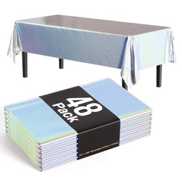 Imagem de Exquisite Toalhas de mesa iridescentes para mesas retangulares, pacote com 48, toalhas de mesa de plástico, descartáveis, 137 x 274 cm, toalhas de mesa iridescentes, retangulares, retangulares, para
