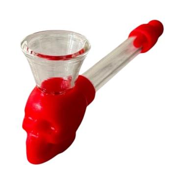 Imagem de Pipe MD Cachimbo Caveira Bowl Hibrido Vidro com Silicone Portátil Desmontável e Durável Ergonomico (VERMELHO)