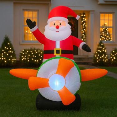 Imagem de Papai Noel Inflável 1,8m no Avião com Luz LED Natalina - DL Festas