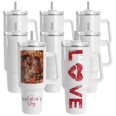 Imagem de Joyclub Pacote com 8 copos de sublimação de 1,134 g com alça em branco isolado grande copo a granel, copos de viagem de café de aço inoxidável para impressão de prensa térmica DIY Craft