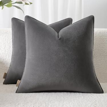 Imagem de Ailuteie Conjunto de 2 capas de almofada 45,7 x 45,7 cm - Capas de almofada decorativas sólidas para sofá, cama - Capas de almofada quadradas com tubulação (sem enchimento) cinza aço