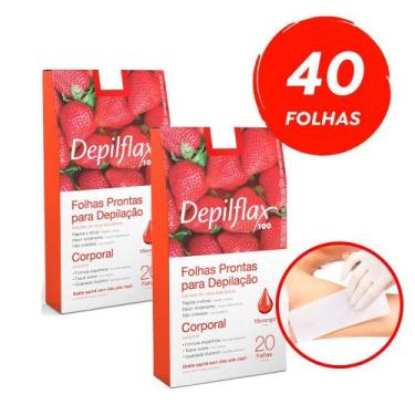 Imagem de Kit c/ 40 Folhas Prontas Depilação Corporal Depilflax Morango 2cx c/ 2