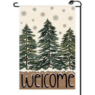 Imagem de Árvores de Natal, bandeiras de jardim de boas-vindas, 30,5 x 45,7 cm, vertical, dupla face, flocos de neve de inverno, bandeiras pequenas, decoração externa de casa de fazenda para quintal SD09
