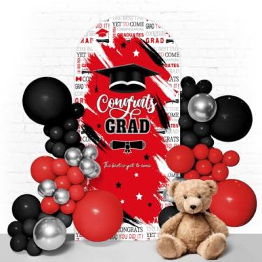 Imagem de Capa de arco de fundo de festa de formatura 2025 vermelha 2025 decorações de formatura parabéns festa de formatura dupla face elastano pano de fundo redondo elástico para fotografia de festa