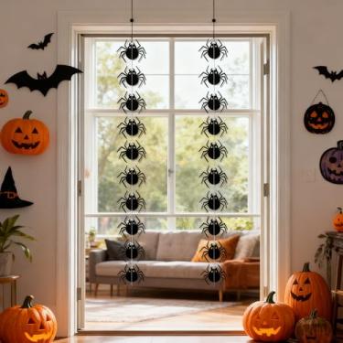 Imagem de Pacote com 2 faixas versáteis para pendurar no Dia das Bruxas com cortinas de fundo gráficas de aranha - Perfeito para festas de Halloween, aniversários de terror, decoração de sala de aula e muito