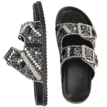 Imagem de Sandália Papete Birken Feminina com Pedraria Zircônia Sofisticada Confortável Glamour Casual Elegante (Preto, BR, Adulto, Numérico, 38)