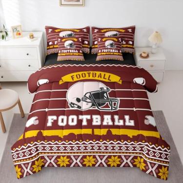 Imagem de Erosebridal Jogo de cama queen de rúgbi, futebol americano, para crianças e adolescentes, amantes de futebol americano (edredom + lençol de cima + 2 fronhas + 2 fronhas de travesseiro), conjunto de