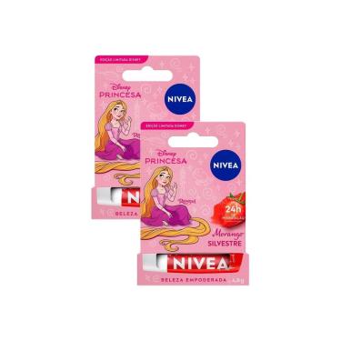 Imagem de Kit 2 Hidratante Labial Nívea Morango Silvestre Ed. Limitada Rapunzel Disney Princesa 4,8g